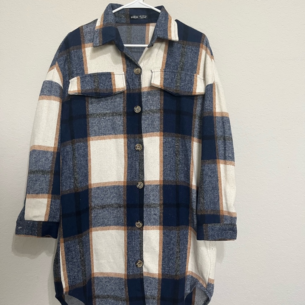 SHEIN Blue and Brown Plaid Shirt